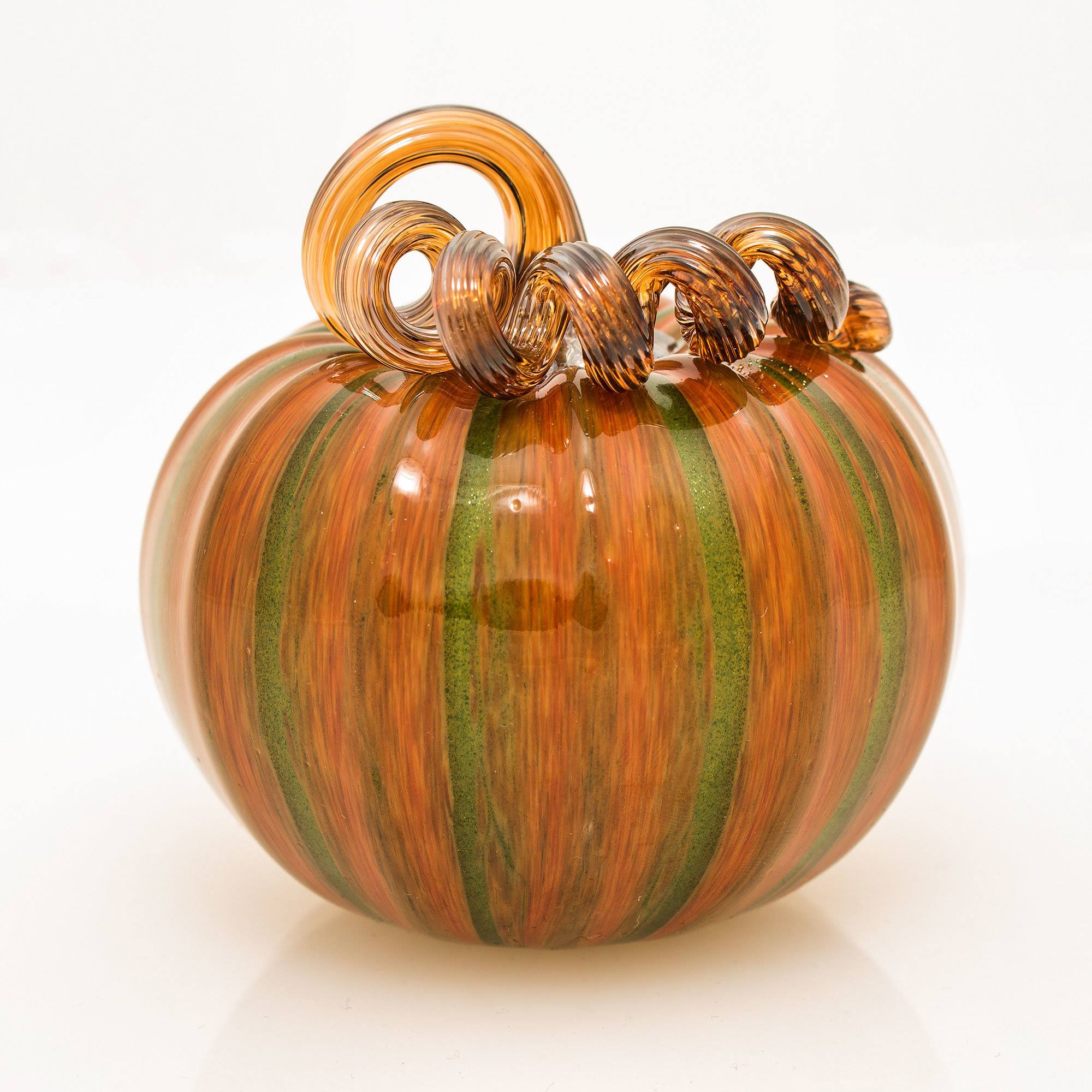 Mini Pumpkins by Leonoff Art Glass - Crackle Russet with Amber Stem (Art Glass Sculpture)