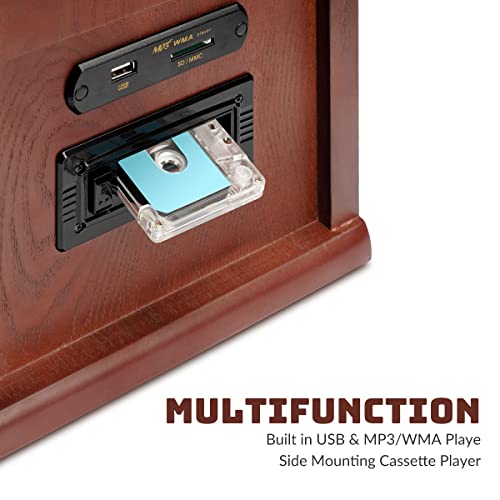 ORCC 10-in-1 Bluetooth Turntable Record Player with Built-in Speaker, Vinyl Turntable CD Cassette and FM/AM Radio Combo, AUX in RCA Out USB MP3 Recording Headphone Jack Compact Turntable