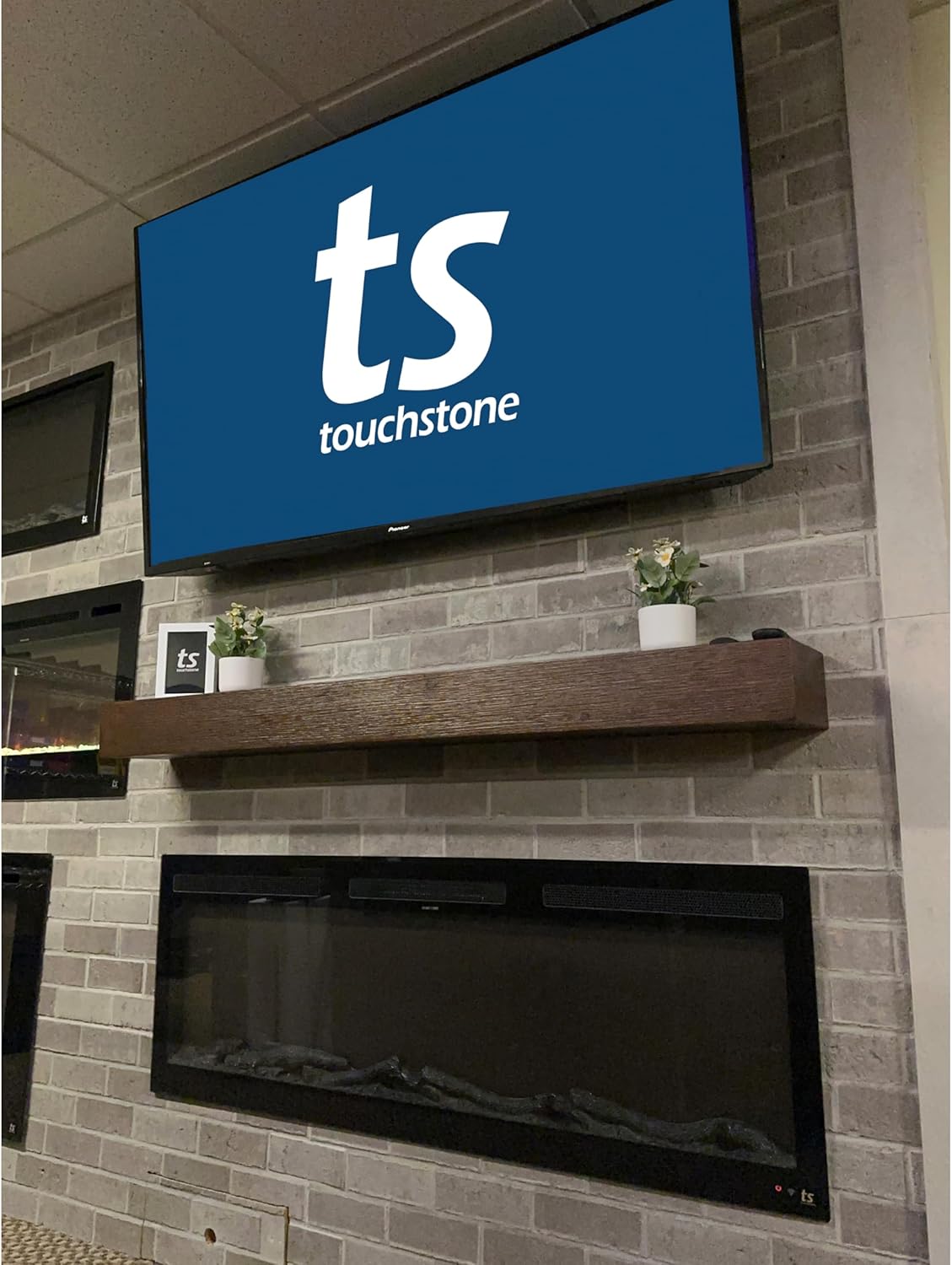 Touchstone Fireplace and Encase Mantel Bundle - The Sideline Elite 60 Inch Wide Smart Electric Fireplace and Espresso Finish 72 Inch Encase Wood Mantel
