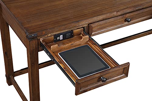OSP Home Furnishings Baton Rouge Rustic L-Shape Office Desk with Power Port Drawer, Champagne Oak Finish