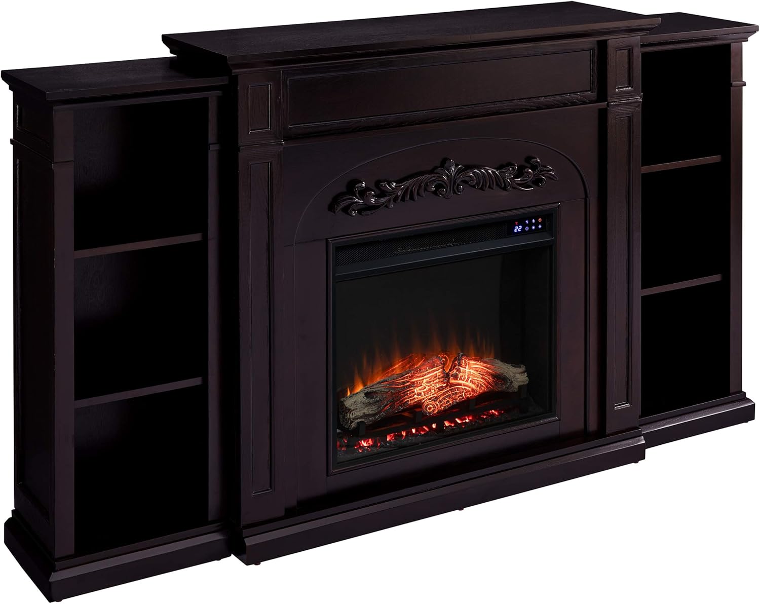 SEI Furniture Chantilly Electric Bookcases Fireplace, Espresso