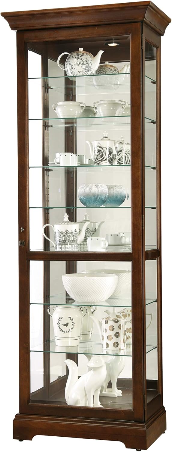 Howard Miller Chesterbrook I Curio Cabinet 680-658 – Cherry Bordeaux Finish Home Decor, Seven Glass Shelves, Eight Level Display Case, Locking Door, No Reach Light
