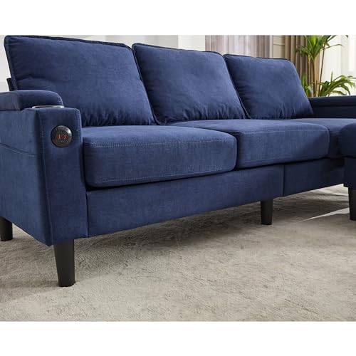 OUYESSIR L Shape Sectional Sofa Couch, 78" Linen 3 Seat Couch with Movable Storage Ottoman & USB Port, Modern Futon Small Convertible Modular Sofa Set for Living Room Office Apartment, Beige