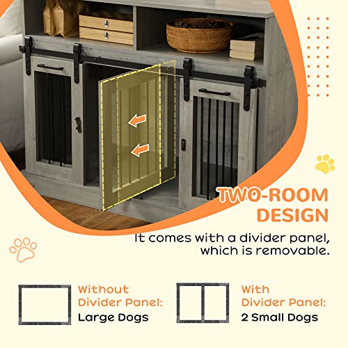 PawHut Dog Crate Furniture for Large Dogs or Double Dog Kennel for Small Dogs with Shelves, Sliding Doors, 47" x 23.5" x 35", White