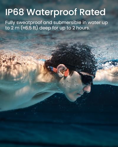 SHOKZ OpenSwim Pro - Open-Ear Bluetooth Headphones & 32GB MP3 Player, IP68 Waterproof, Bone Conduction Headphones, Secure Fit for Workouts, Running and Swimming, Built-in Microphone, App, Grey