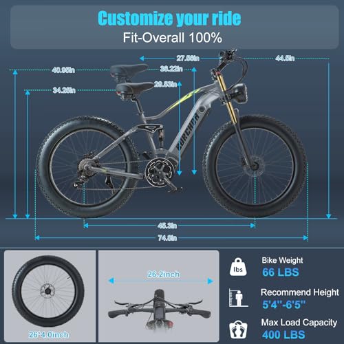 1000W/2000W Daul Motor Adults Electric Bike, 120Miles & 48V 30Ah LG Cell Battery, 26''x4.0 Inch Fat Tire Ebike, 30MPH Dual Hydraulic Disc Brakes Full Suspension, Mountain Ebikes for Men Women