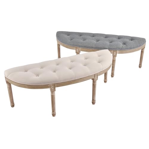 VONLUCE Half Moon Window Bench, 49" French Country Bench for Bedroom End of Bed, Farmhouse Upholstered Tufted Entryway Bench, Beige