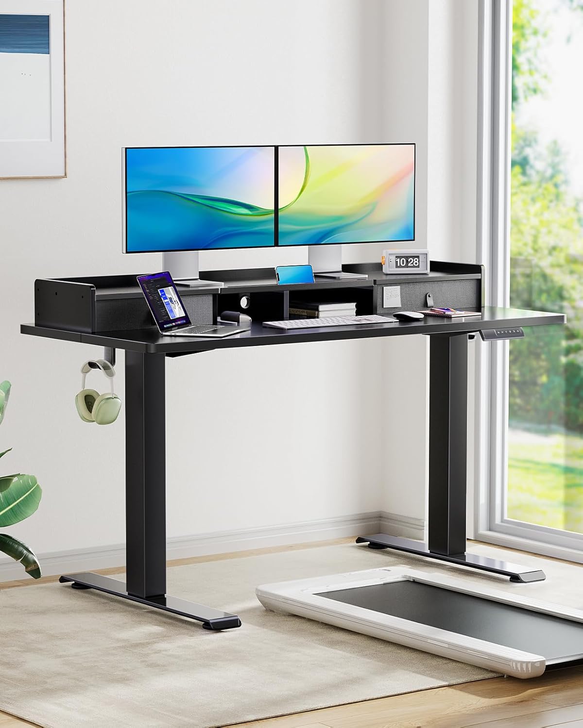 Electric Standing Desk with Dual Drawers, 55 x 24 Inches Height Adjustable Desk with Storage Shelf, Sit Stand Desk with 4 Memory Preset, 2 Storage Hooks, Ideal for Home Office, Black