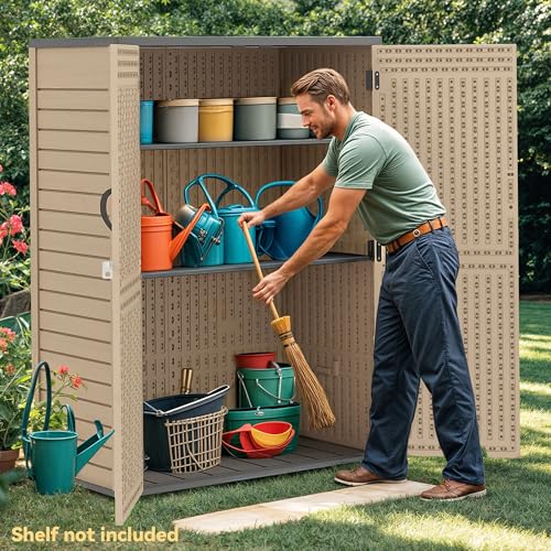 DWVO Outdoor Weather-Resistant Horizontal Storage Shed, 35 Cu Ft Capacity, Lockable and Waterproof, Suitable for Storing Garden Tools, Light Gray