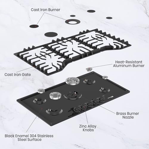 GASLAND Chef 5 Burners Gas Cooktop with Reversible Cast Iron Grill/Griddle