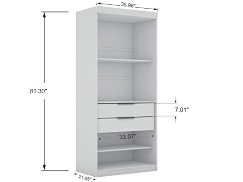 Manhattan Comfort Mulberry Sectional Freestanding Wardrobe Closet with Doors, 4 Drawers and Adjustable Shelves, Stylish and Functional Organizer for Bedroom or Dressing Room, 2 Piece Set, White