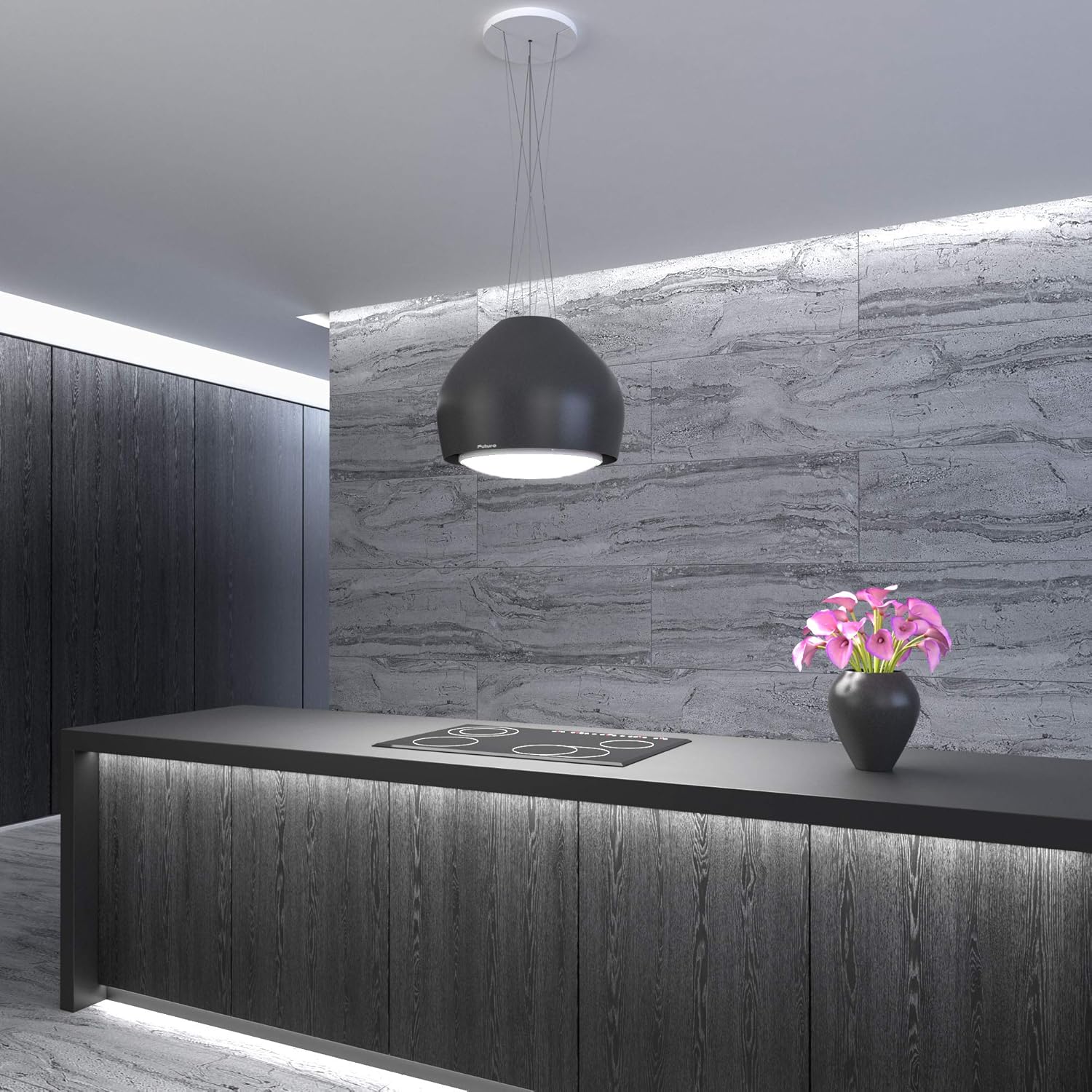 Futuro Futuro Island Mount DUCTLESS ONLY Range Hood 21" 940-CFM | Dome Black | Black Steel Vent Hood | Modern Italian Exhaust Hood | LED, Ultra-Quiet with Blower