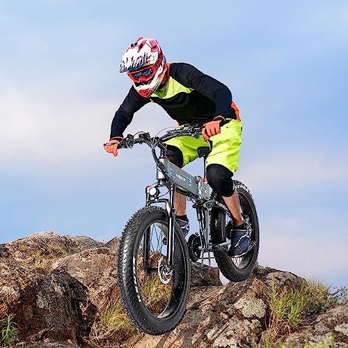 PEXMOR Electric Bike for Adults, 750W(Peak 1000W) 30MPH | Full Suspension Mountain Ebike, 60+ Miles 48V 12AH Removable Battery, 26 Fat Tire Foldable Commuter Electric Bicycle 21 Speed, UL2849