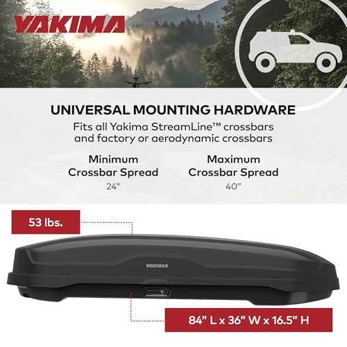 Yakima Roof Cargo Carrier, Vehicle Rooftop Hard Shell Travel Storage Box with SKS Lock, SkyBox NX XL, 18 Cubic Feet, Black