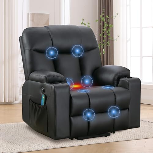 ANJ Large Power Lift Recliner Chair with Massage and Heat for Elderly Big People, Electric Wide Recliners, Heavy Duty and Safety Motion Fabric Reclining Mechanism with USB Ports, Side Pocket, Camel