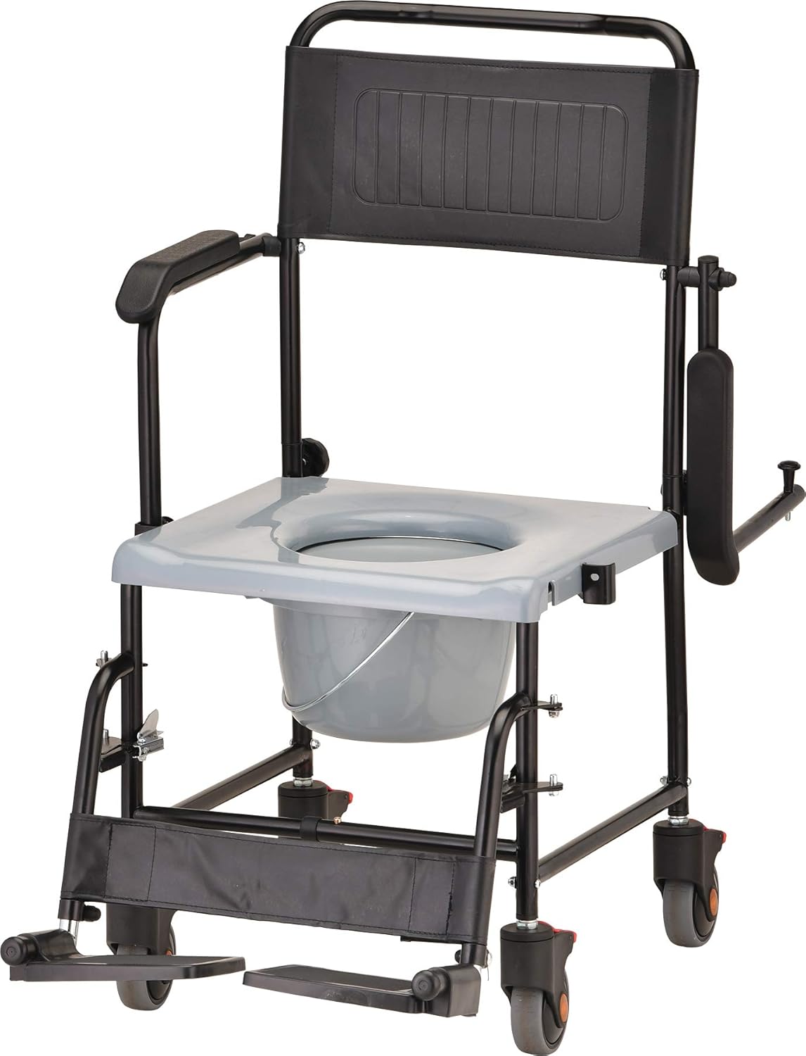 NOVA Medical Products Drop Arm (for Easy User Transfer) Transport Chair Commode, Rolling with Locking Wheels & Removable Padded Seat, Hammertone 1 Count