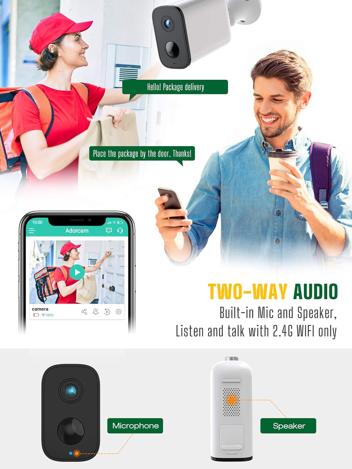 Security Camera Wireless, Battery Powered WiFi Camera Outdoor/Indoor for Home Security, 1080P Camera with Night Vision, PIR Motion Detection, 2-Way Audio, Light Weight, Small Volume, Easy to Install