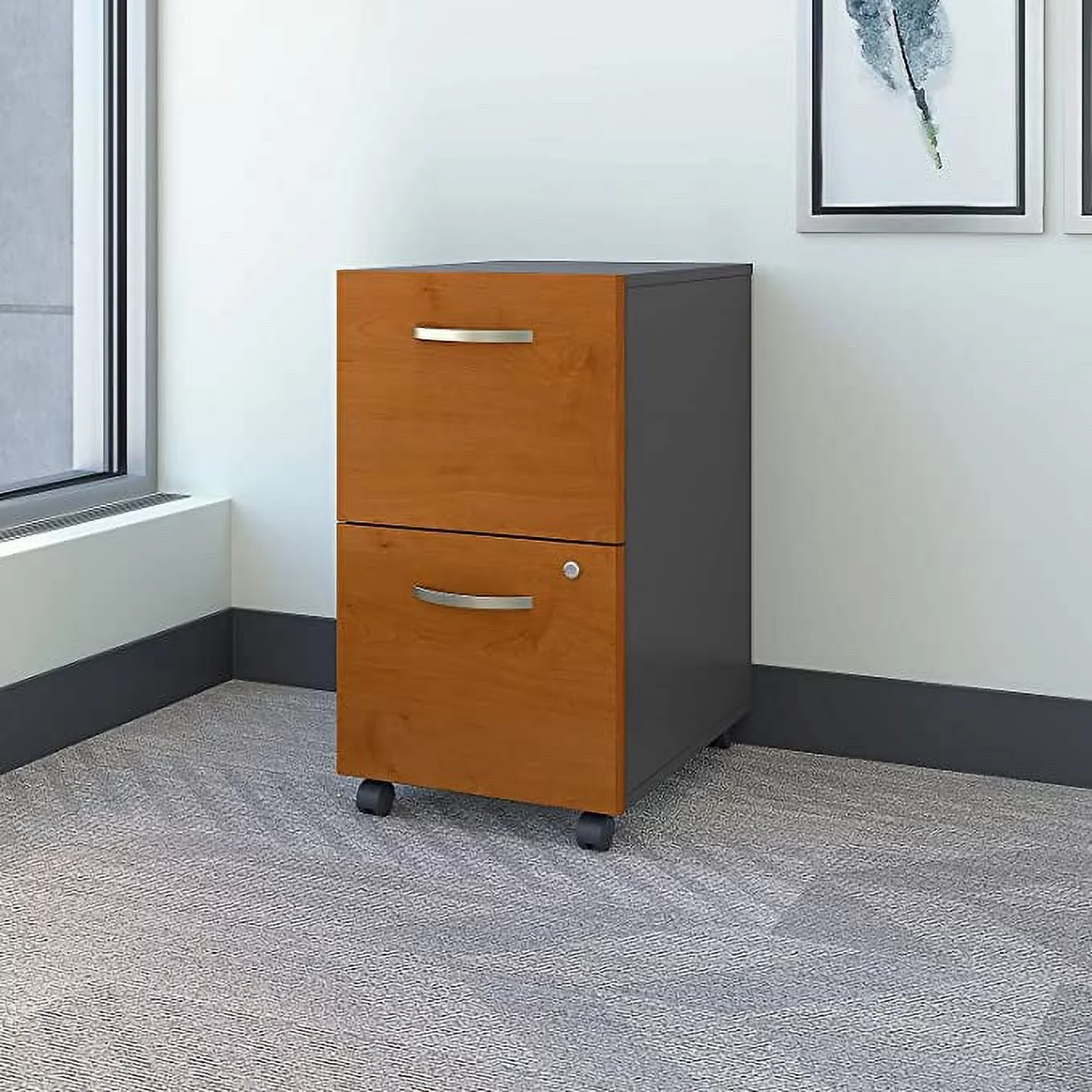Open Box Bush Furniture 2 Drawer Mobile File Cabinet WC72452 Natural Cherry/Graphite Gray