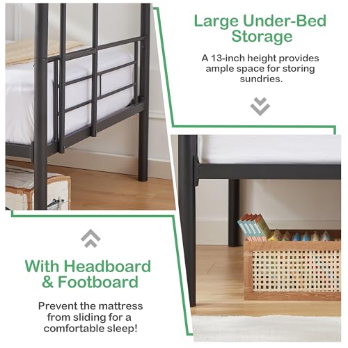 VECELO Metal Loft Bed Twin Size, Heavy Duty Bedframe with Removable Ladder and Safety Guardrail, Space-Saving, Noise Free, No Box Spring Needed, Off White
