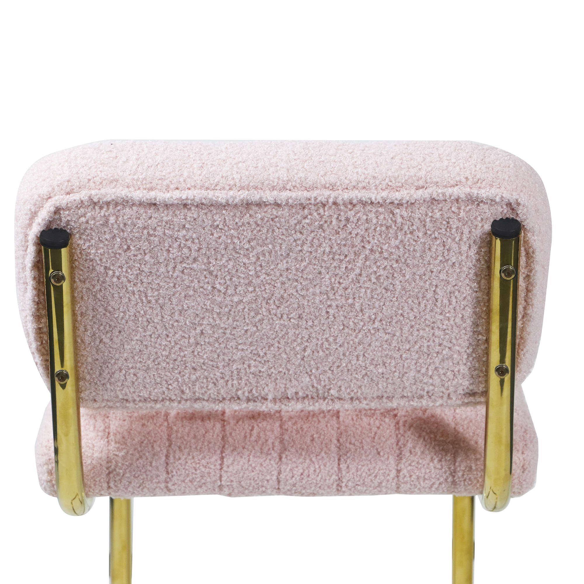 Mid-Century Modern Counter Height Bar Stools for Kitchen Set of 2, Armless Bar Chairs with Gold Metal Chrome Base for Dining Room, Upholstered Boucle Fabric Counter Stools, Pink