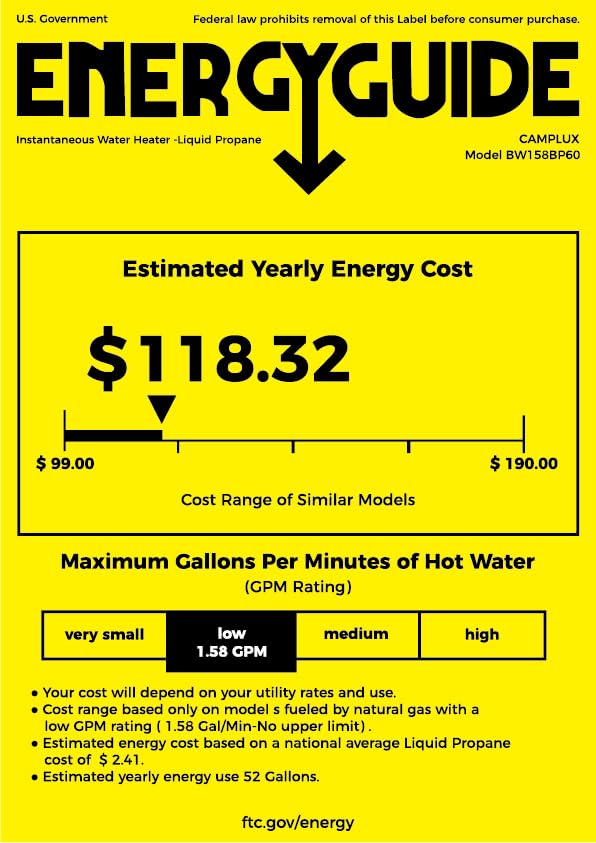 CAMPLUX 2.64 GPM Propane Portable Gas Water Heater, 68,000 BTU Outdoor Tankless Camping Water Heater with Digital Display, White