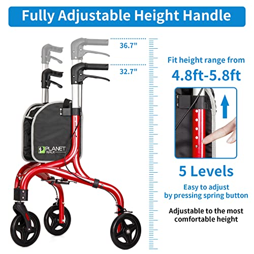 Planetwalk Premium 3 Wheel Rollator Walker for Seniors - Ultra Lightweight Foldable Walker for Elderly, Aluminum Three Wheel Mobility Aid, Brilliant Blue