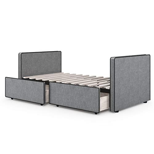 DG Casa Caden Twin Size Platform Bed Frame with 2 Storage Drawers Underneath - Upholstered in Gray Fabric - Ideal as Sofa Bed or Twin Daybed, Box Spring Not Required