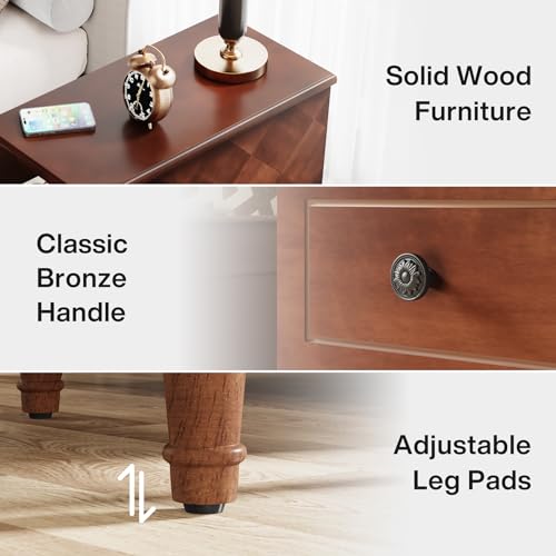 Fully Assembled End Table, Narrow Side Table with 3 Drawers, Pre-Assembled Nightstand Slim Bedside Table for Small Spaces, Living Room, Bedroom, Brown