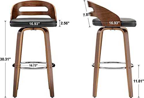 Bar Stools Set of 2, Swivel Bar Height Stools with Low Back, Wood Bar Chairs with Soft Cushion Seat, 24.6-Inch Seat Height (Black-1, 26" Counter Height)