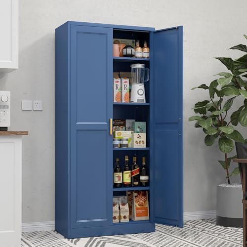 71" Tall Metal Storage Cabinet, Kitchen Pantry Storage Cabinets with Doors and 4 Shelves, White Pantry Cabinet, Utility Kitchen Cupboard, Large Steel Cabinets for Dining Room, Office, Living Room