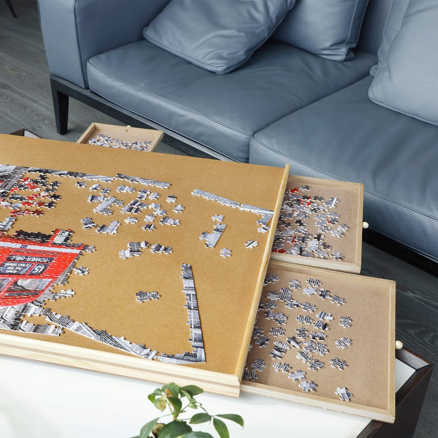 ATDAWN 1500 Pieces Upgraded Wooden Jigsaw Puzzle Table, Jigsaw Puzzle Board, Puzzle Plateau-Smooth Fiberboard Work Surface, with Five Drawers, Puzzle Accessories for 1500 Pcs