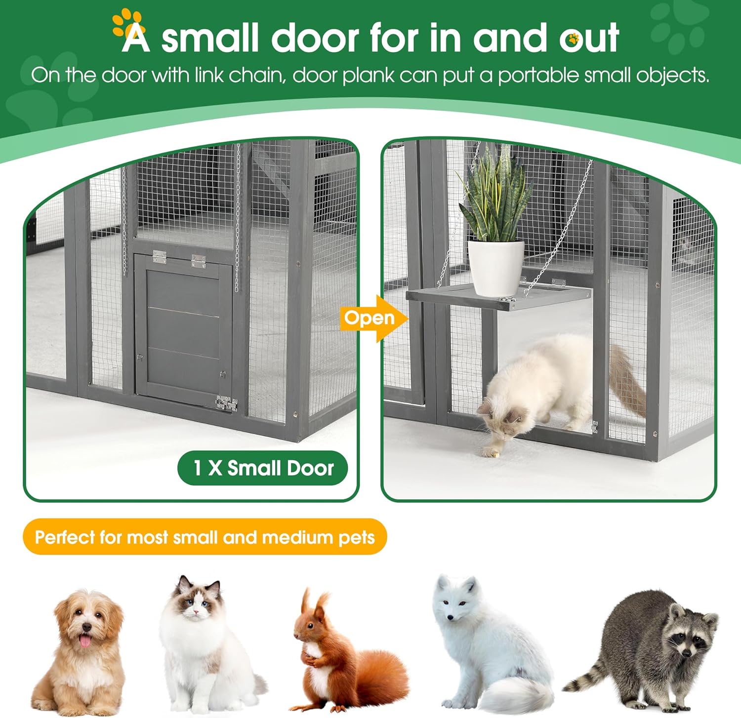 Large Cat Cage Outdoor Wooden Catio Enclosure Patio Large Cat Run House for Multiple Pets Walk in Kitten Kennel with with Bridges, Walks, Small Houses 108.7''Outdoor Indoor Cats with Weatherproof Roof