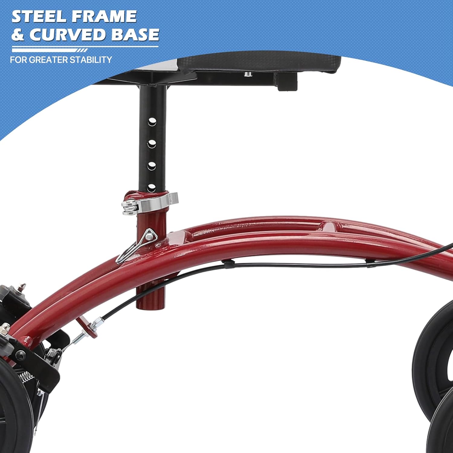 Knee Walker Compact Heavy Duty Roller Scooter Adjust Height 7.5'' Wheels Knee Scooter with Right Handbrake and 15" Length Knee Pad for Ankle and Foot Injured 350lbs Capacity, Red