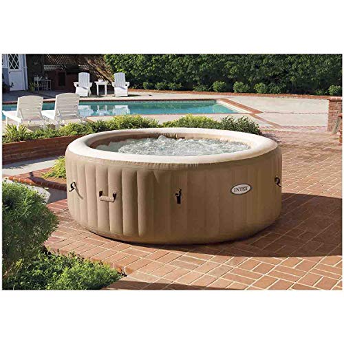 INTEX 28425EH PureSpa Bubble Massage Spa Set Outdoor Inflatable Portable Hot Tub, Includes Energy Efficient Spa Cover, Saltwater System Ready, 4 Person, 77in x 28in