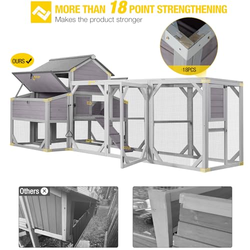 Aivituvin Chicken Coop Extra Large Chicken House 41.3ft² for 8-10 Chickens Outdoor Wooden Hen House Poultry Cage with 6 Nesting Boxes, 6 Perches, Large Run 118 L