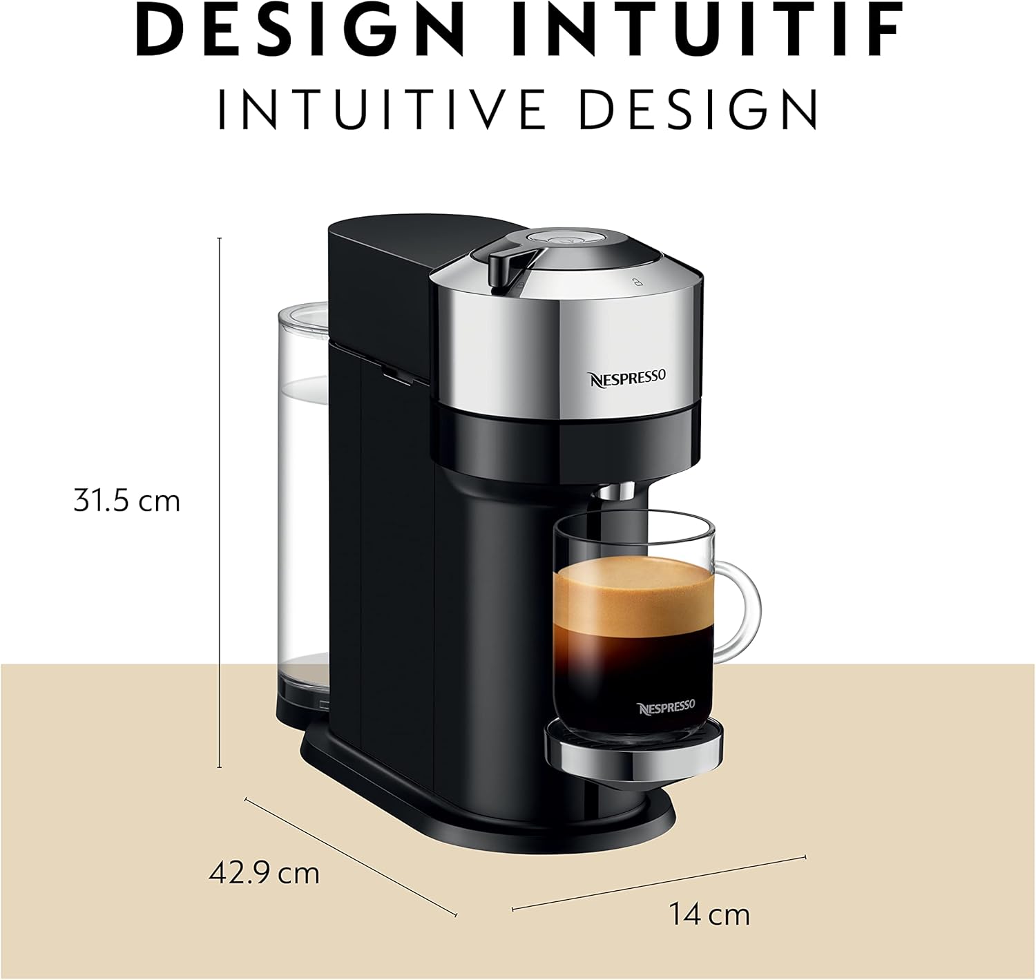 Nespresso Vertuo Next Premium Coffee and Espresso Machine by De'Longhi - Chrome