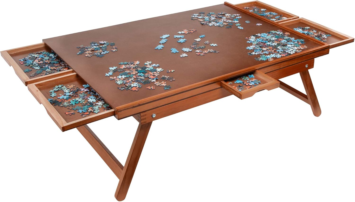Jumbl Puzzle Board Rack | 27&rdquo; x 35&rdquo; Wooden Jigsaw Puzzle Table w/ 6 Storage & Sorting Drawers | Smooth Plateau Fiberboard Work Surface & Reinforced Hardwood | for Games & Puzzles Up to 1,500 Pieces