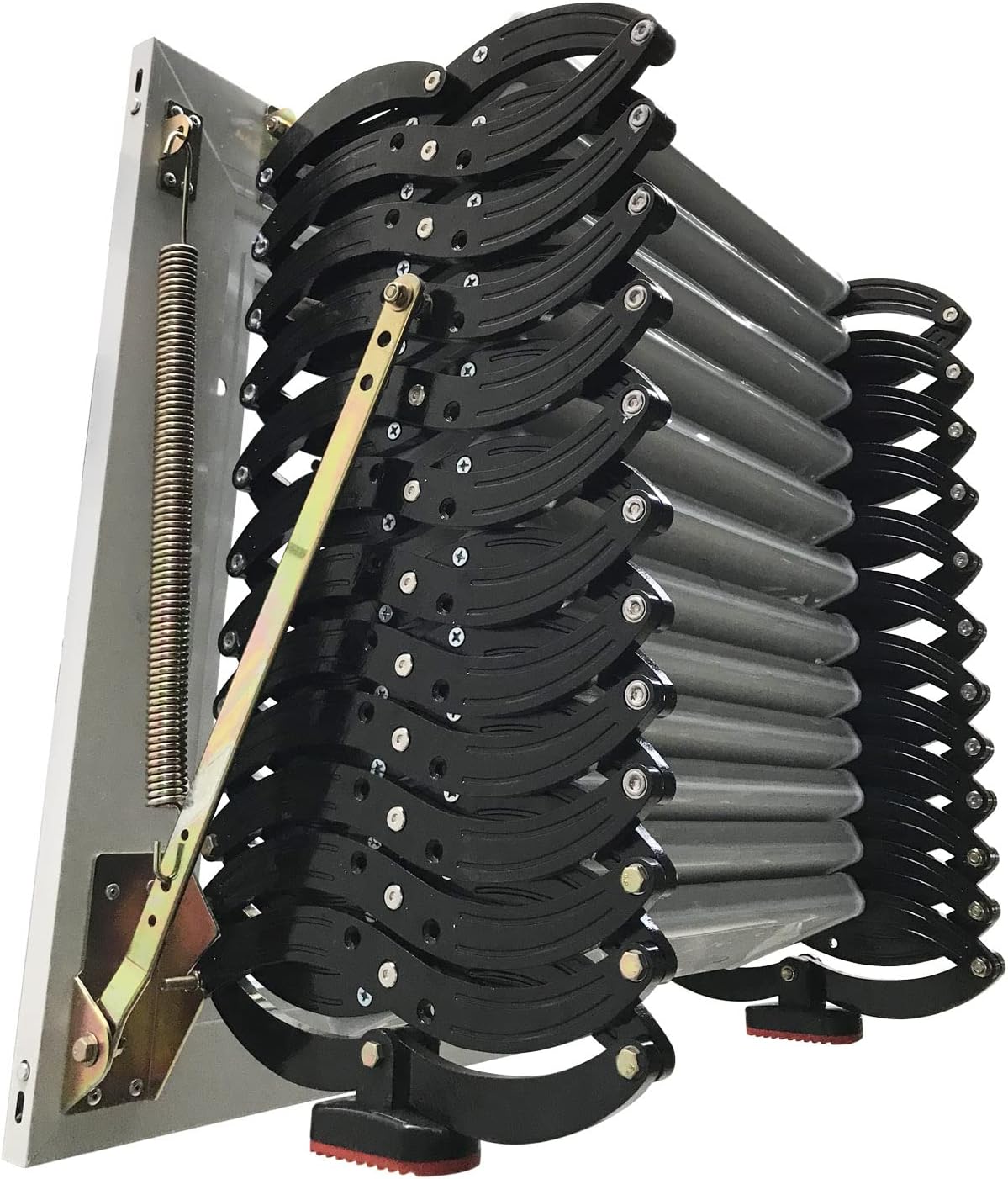 TECHTONGDA Attic Ladder Steps Pull Down 12 Steps Attic Stairs, Attic Access Ladder, Black Wall-mounted Folding Stairs for Attic, Retractable Attic Ladder with Armrests, 9.8 feet Height, Ti-Mg Alloy