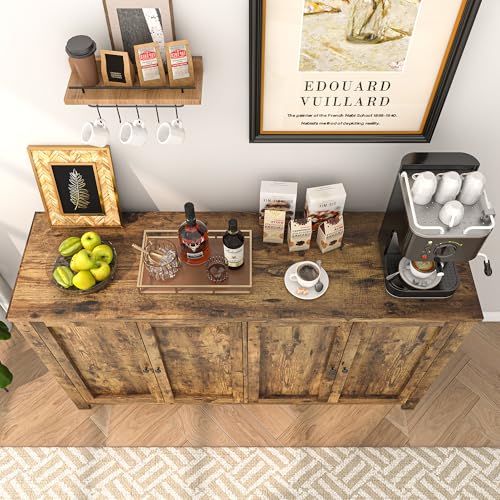 Buffet Cabinet with Storage Farmhouse Buffet Sideboard with 4 Doors, 55'' Large Kitchen Storage Cabinet Wood Coffee Bar Buffet Table for Kitchen, Dining Room, Entryway