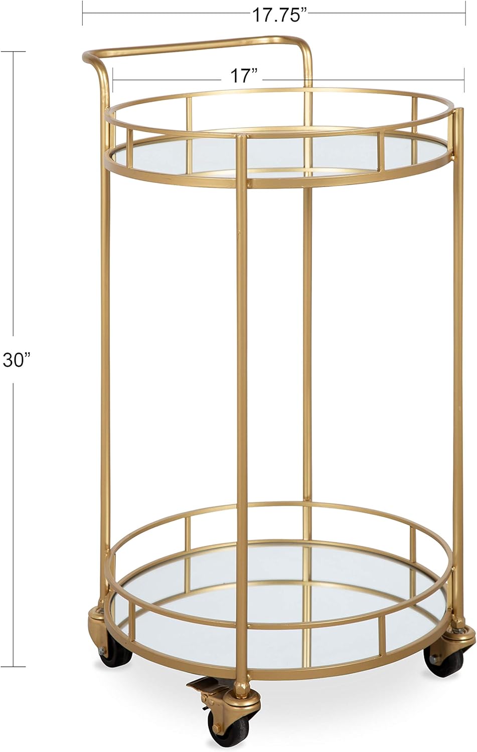 Kate and Laurel Deveaux Modern Metal and Glass Bar Cart, 17.75 x 17 x 30, Glam Gold Finish and Rolling Wheeled Design