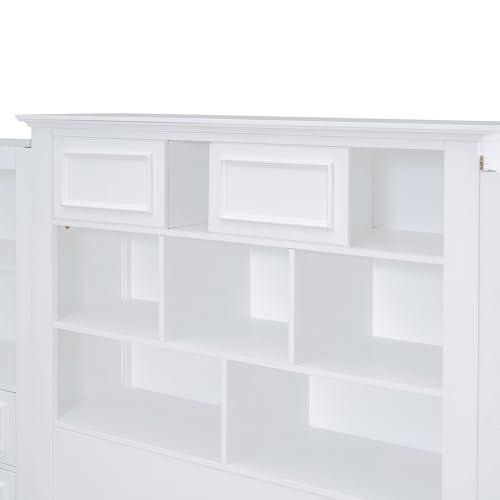 Twin Storage Bed, Wood Platform Bed with Bookcase Headboard and 10 Drawers, Modern Wooden Captain Beds Frame for Kids Boys Girls Teens, Gray