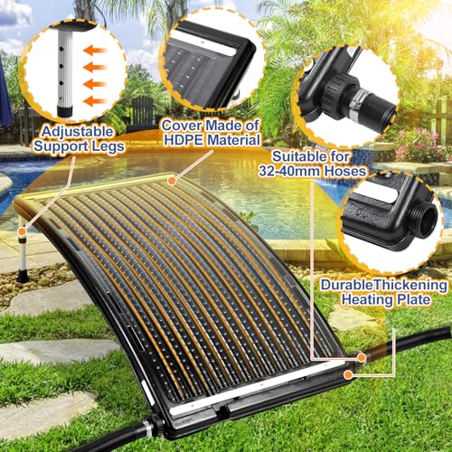 Upgraded Solar Pool Heater, Solar Pool Heater for Above Ground Pool, Thickened Panel 113x69 cm, Solar Heater for Above Ground Pool, Includes 2 Adapters, 2 Hoses & Clamps, 2 Plumbers Tapes