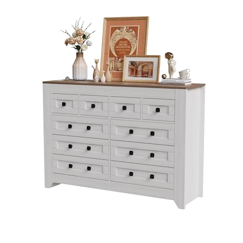 PAKASEPT Farmhouse White Dresser for Bedroom, 54" Wide Chest of Drawers for Bedroom with 3 Wooden Drawers and Sliding Barn Doors, Wood Dressers Storage TV Stand for Bedroom, Living Room, Kitchen