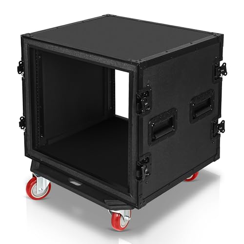 Sound Town Shock Mount 12U ATA Rack Case with 20” Rackable Depth, 11U Slant Mixer Top and Casters, 12-Space Size - Pro Tour Grade (STMR-SP12UW)