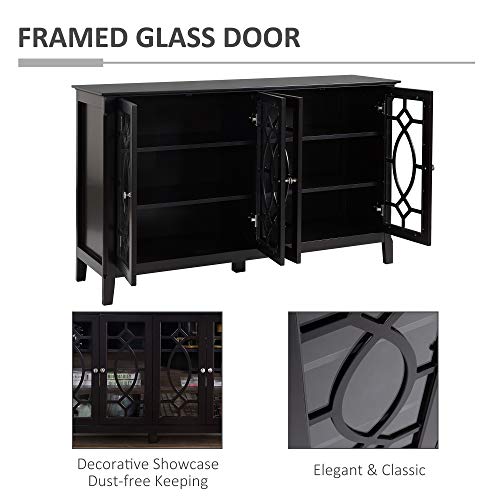 HOMCOM Sideboard Buffet Cabinet, Kitchen Storage Cabinet, Glass Door Accent Cabinet with Adjustable Shelves, White
