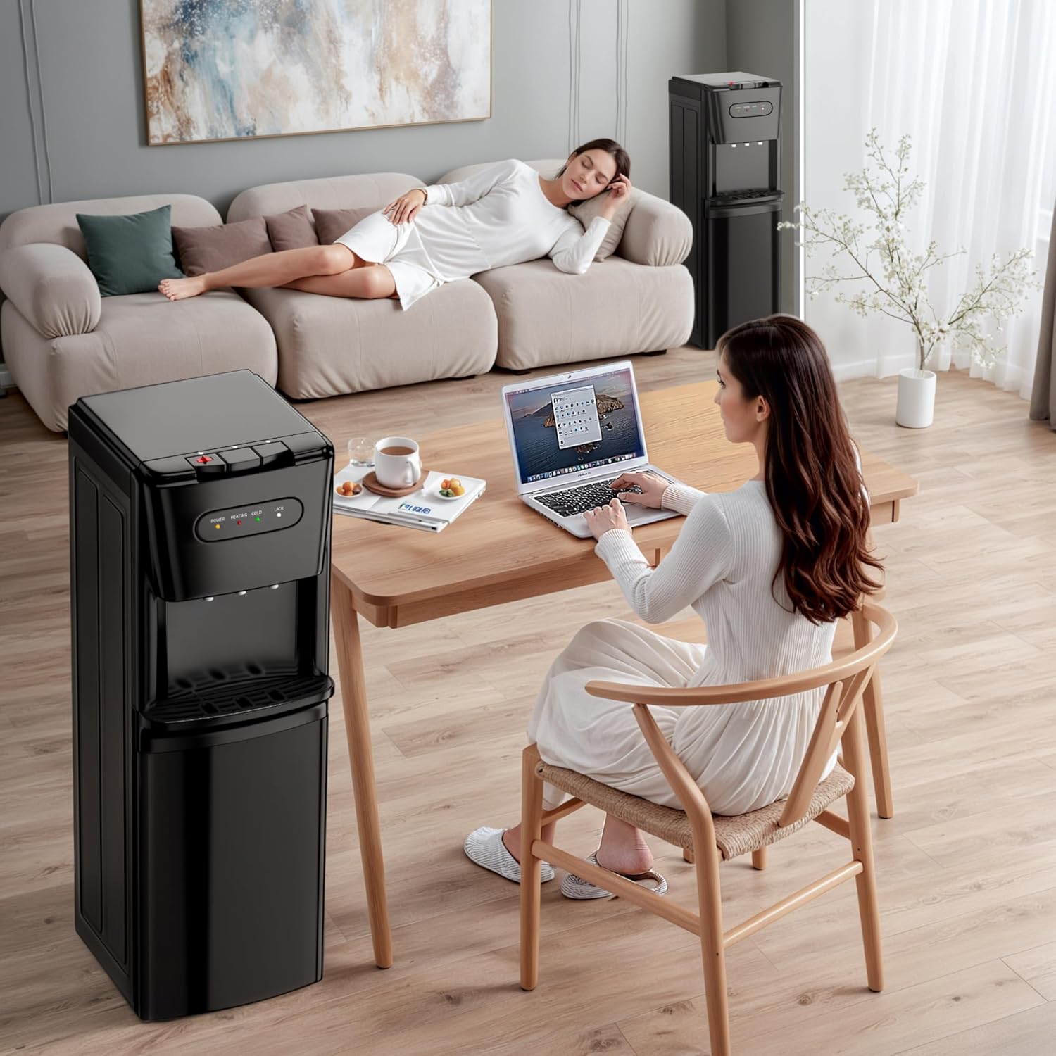 Bottom Loading Water Cooler Dispenser Hot Cold & Room Temp Water Dispenser for 3 or 5 Gallon Bottles, Empty Bottle Indicator, Child Safety Lock, Ideal for Home, Office, Living Room