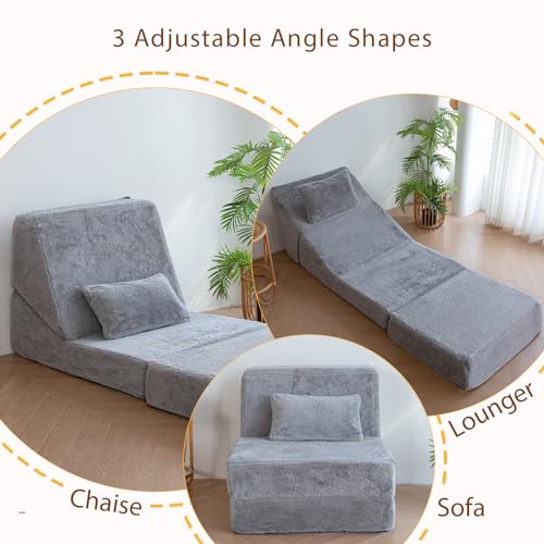 YOSHOOT 3-in-1 Folding Sofa Bed, 7 Inch Convertible Sleeper Chair with Pillow, Fold Out Couch Beds Floor Sofa Lounge for Living Room, Home Office, Playroom