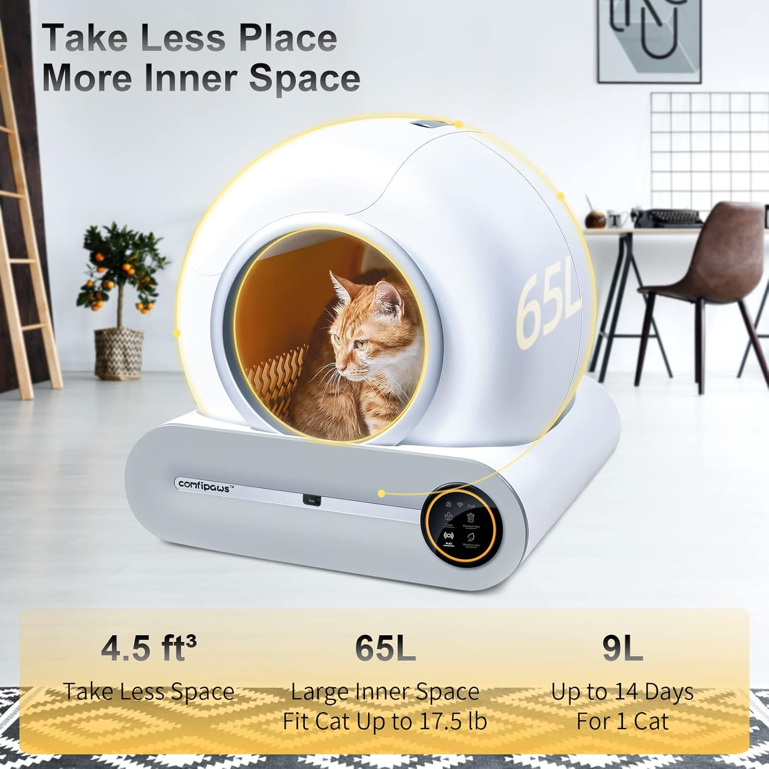 Automatic Cat Litter Box Self Cleaning Robot Cat Litter Box for Multiple Cats, Auto Clean Cat Litter Box with APP Control & Ionic Deodorizer, 65L+9L Smart Cat Toilet with Mat, Liner, Brush