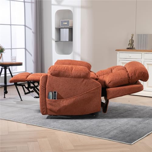 Light Grey Recliner Chair for Elderly | Tall and Big Man 400lbs | Chenille | Power Lift, Lay Flat, Stand Up, Wireless Charging Device, Extended Footrest, Massage Heat, Cup Holder, Lumbar Pillow