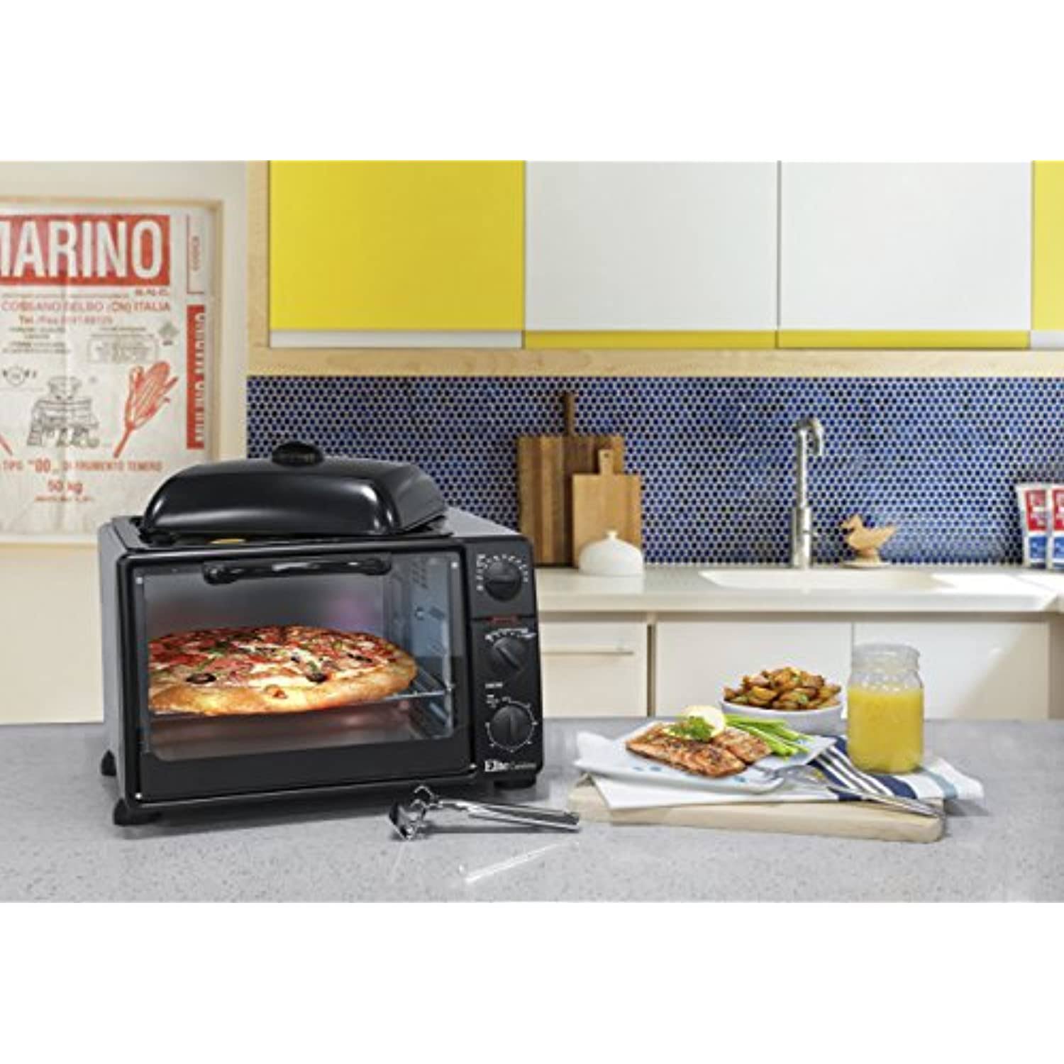 Elite Countertop Toaster Oven with Top Grill u0026 Griddle Rotisserie, Black